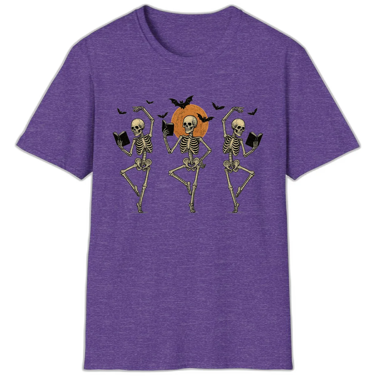 Dancing Skeletons Reading By Moonlight T-Shirt in Heather Purple