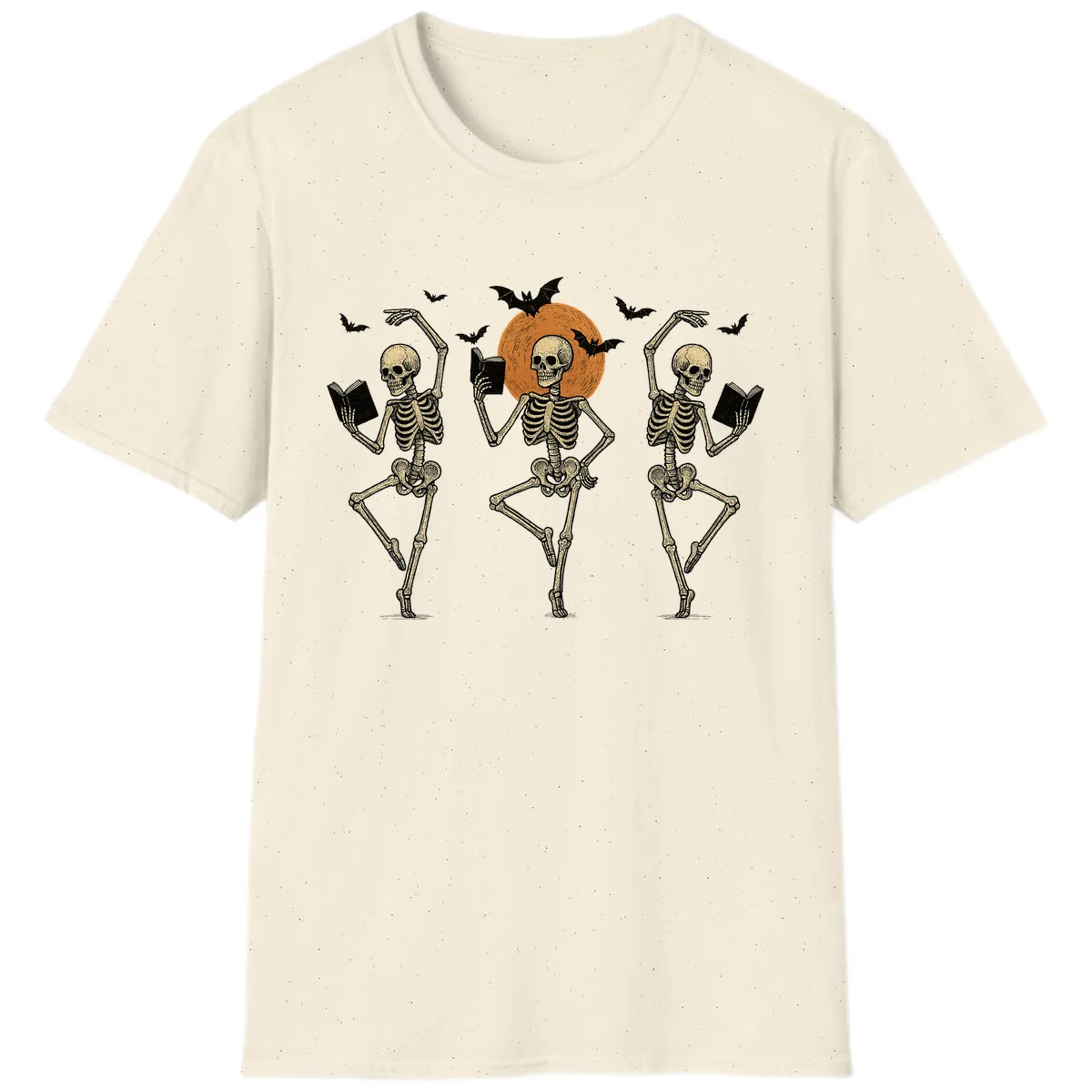 Dancing Skeletons Reading By Moonlight T-Shirt in Natural