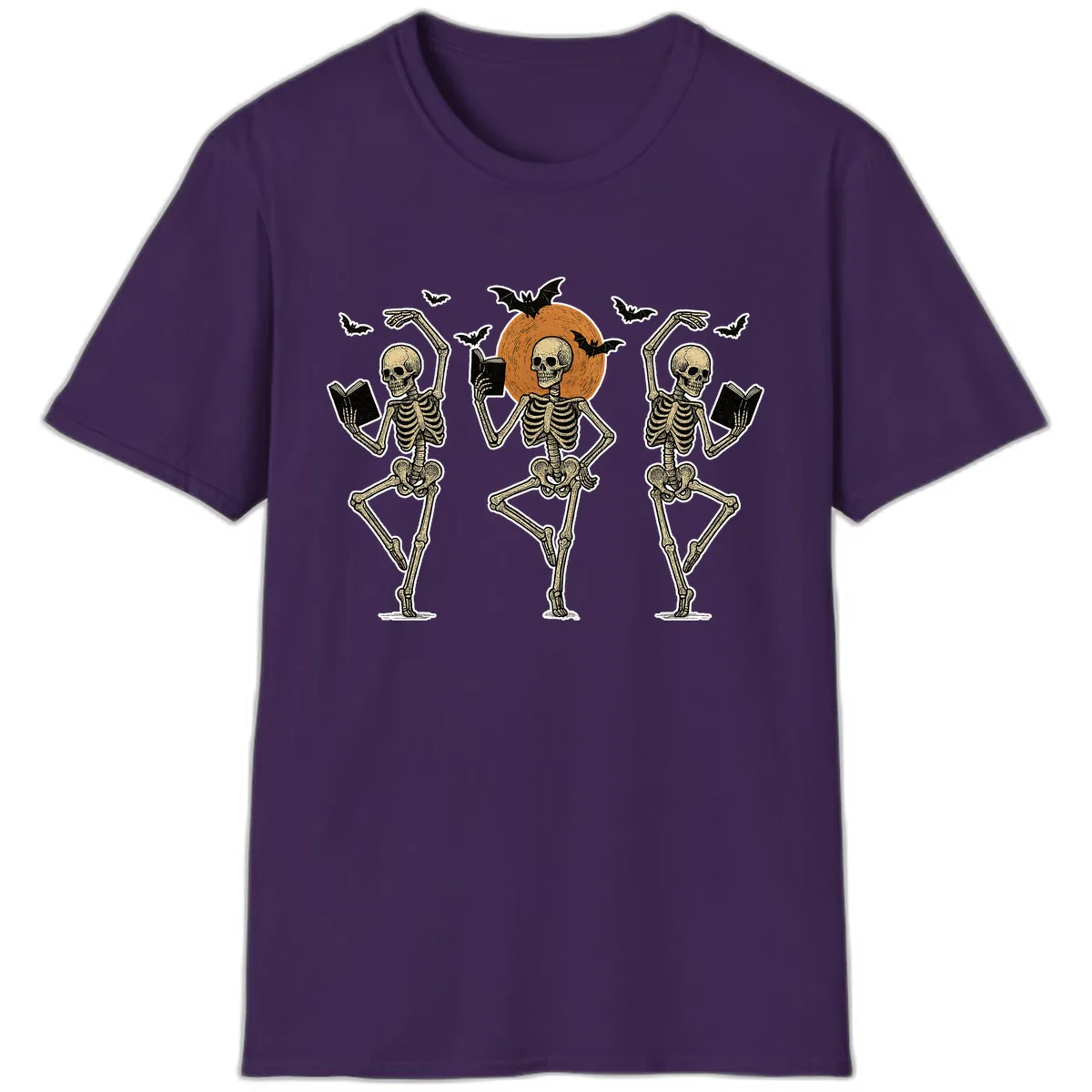 Dancing Skeletons Reading By Moonlight T-Shirt in Purple