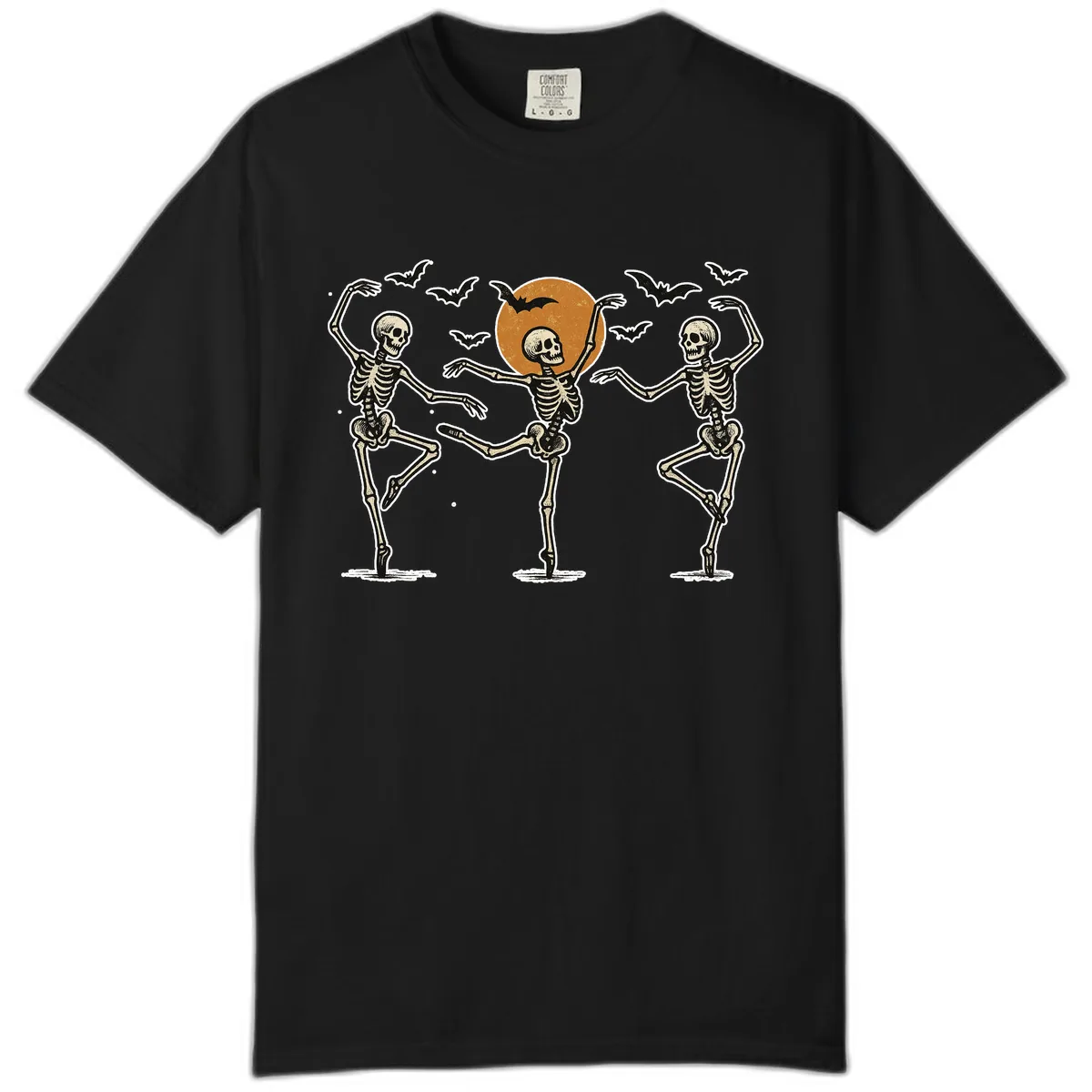 Dancing Skeletons Under Halloween Moon Comfort Color in Black