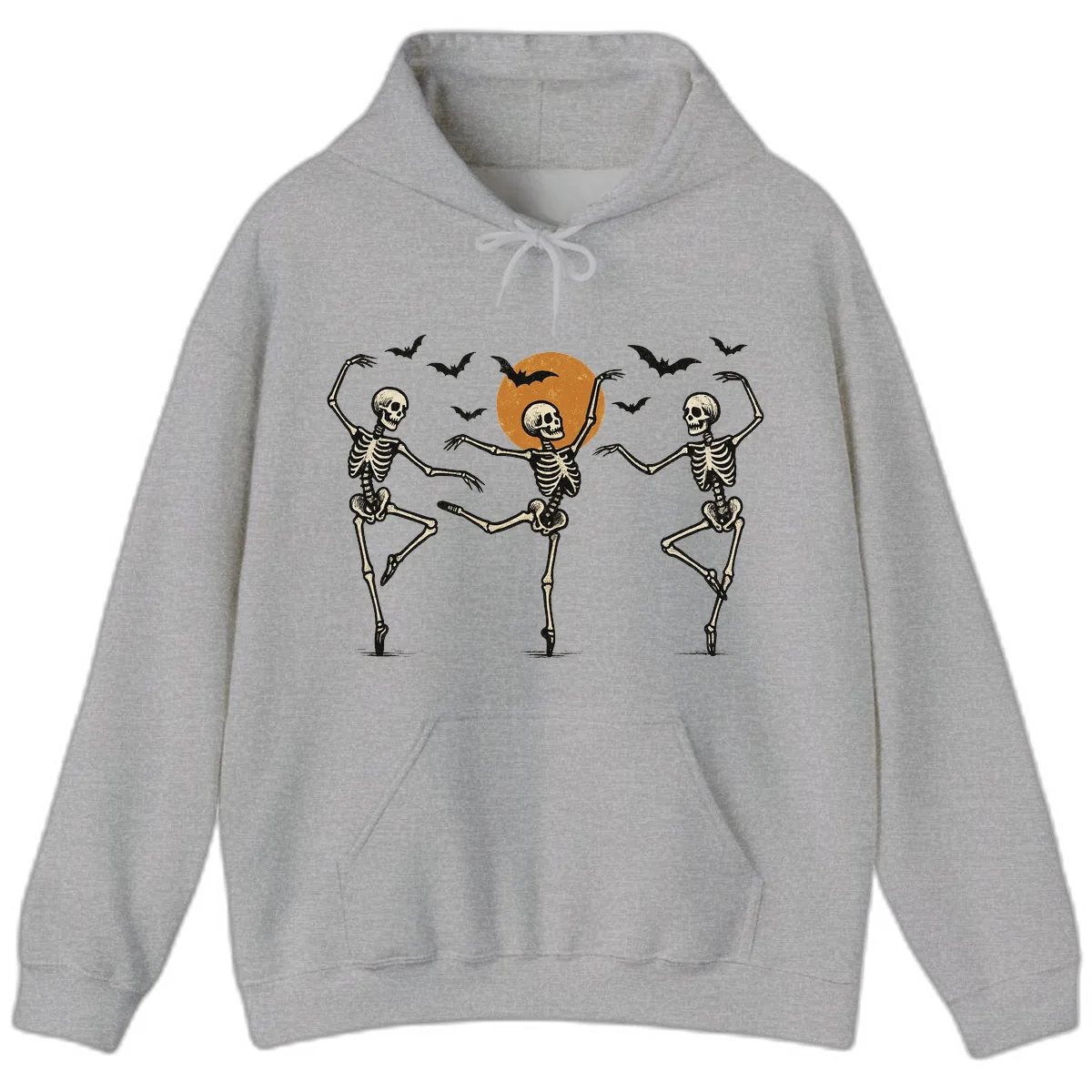 Dancing Skeletons Under Halloween Moon Hoodie in Sport Grey
