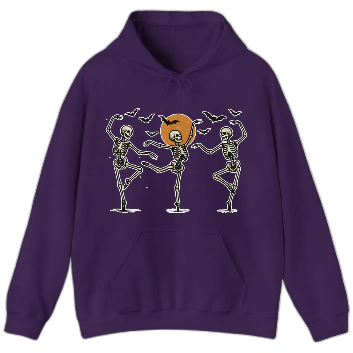 Dancing Skeletons Under Halloween Moon Hoodie in Purple