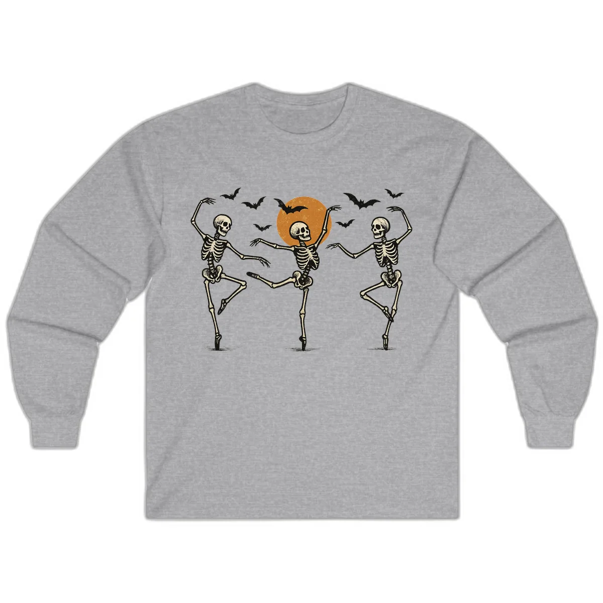 Dancing Skeletons Under Halloween Moon Long Sleeve in Sport Grey