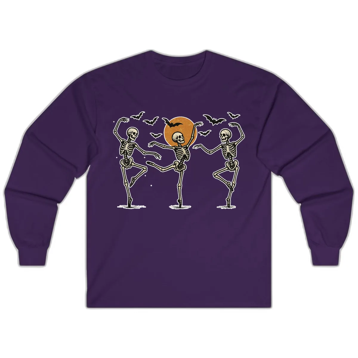 Dancing Skeletons Under Halloween Moon Long Sleeve in Purple