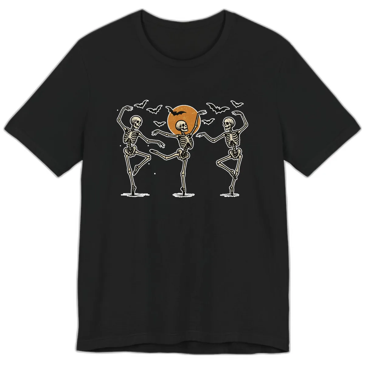 Dancing Skeletons Under Halloween Moon Premium T-Shirt in Black
