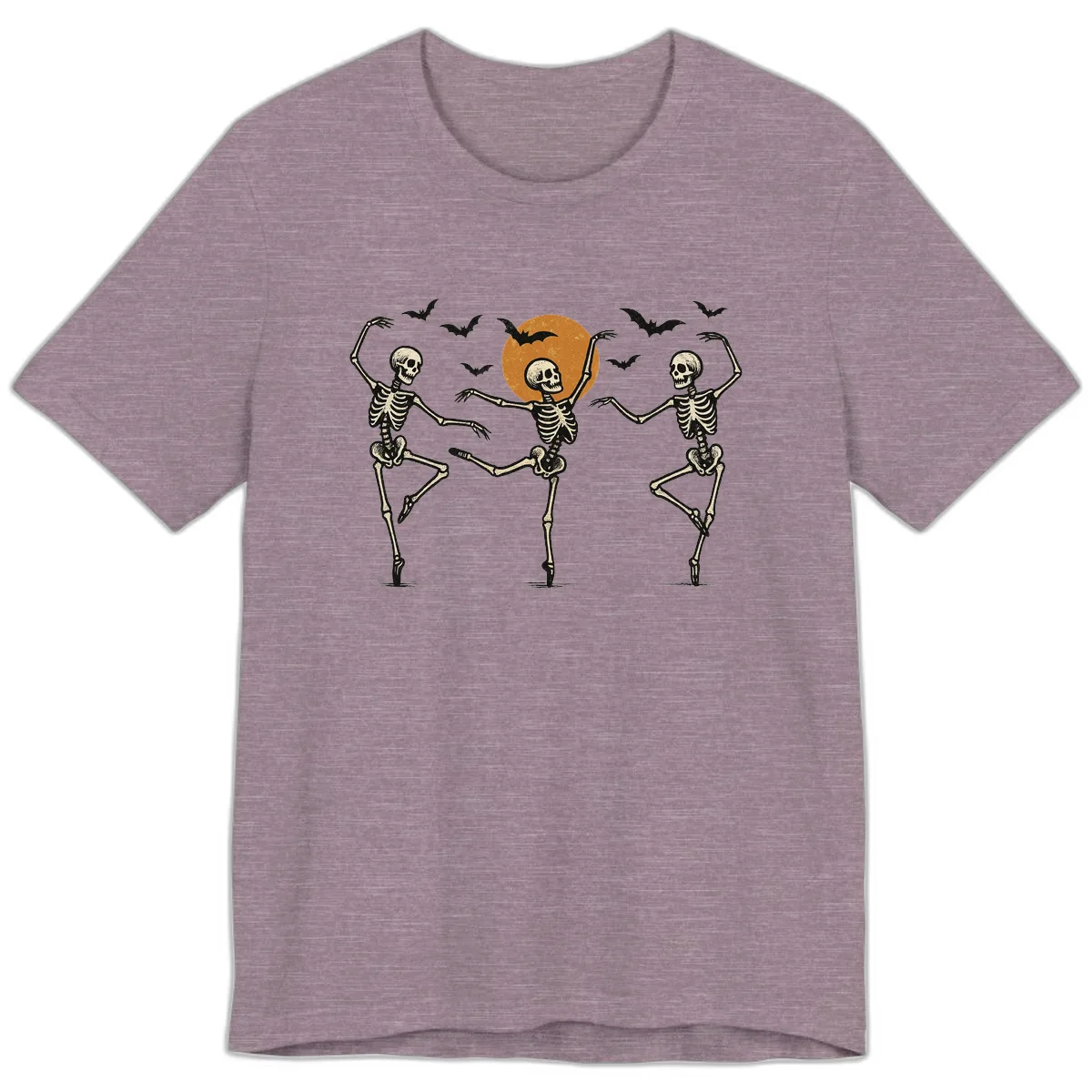 Dancing Skeletons Under Halloween Moon Premium T-Shirt in Heather Purple