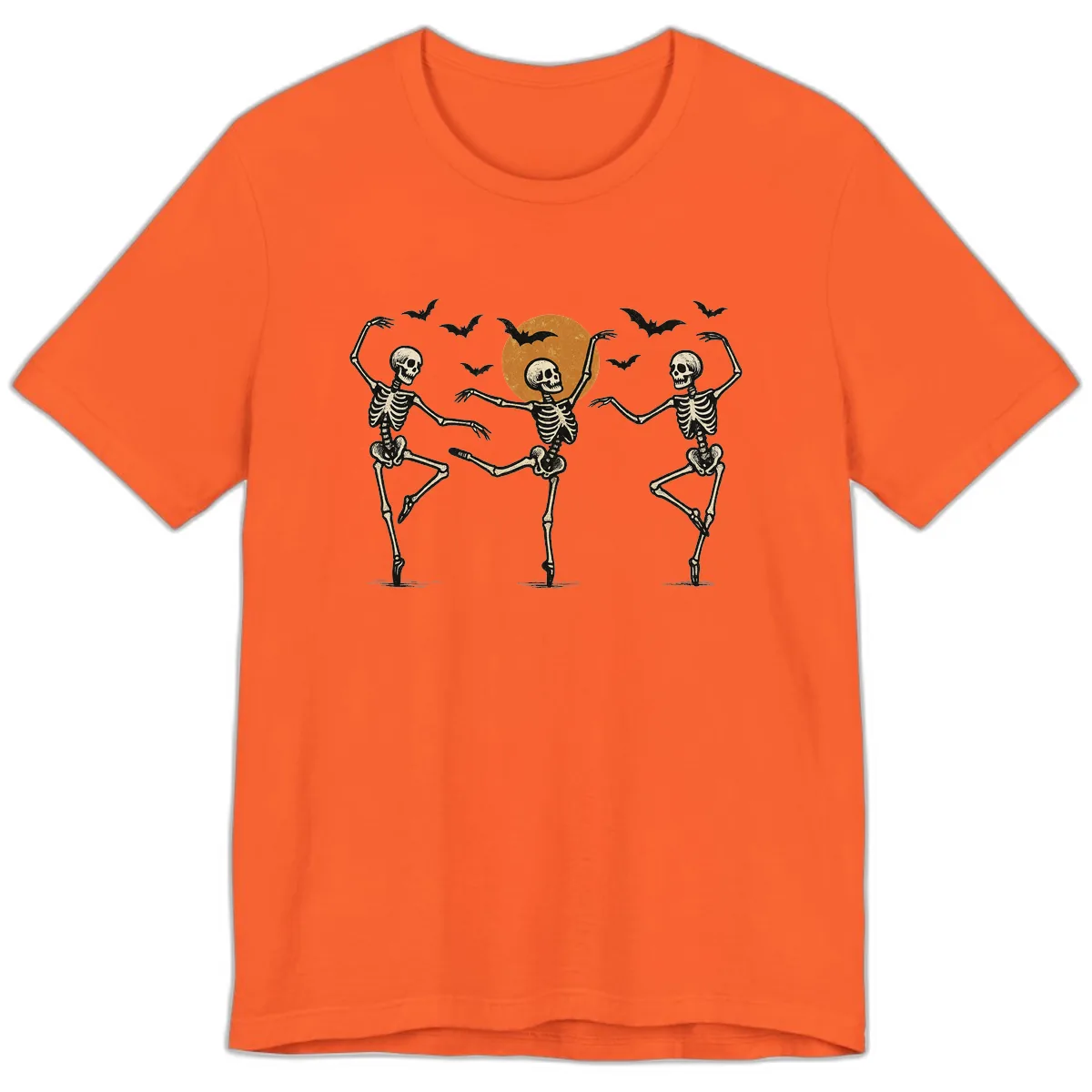 Dancing Skeletons Under Halloween Moon Premium T-Shirt in Orange