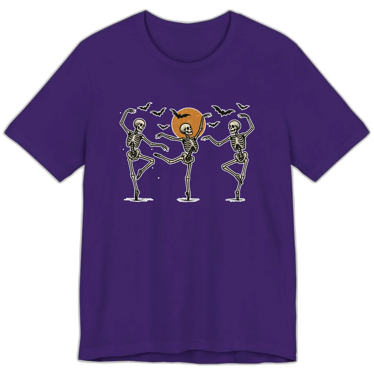 Dancing Skeletons Under Halloween Moon Premium T-Shirt in Team Purple