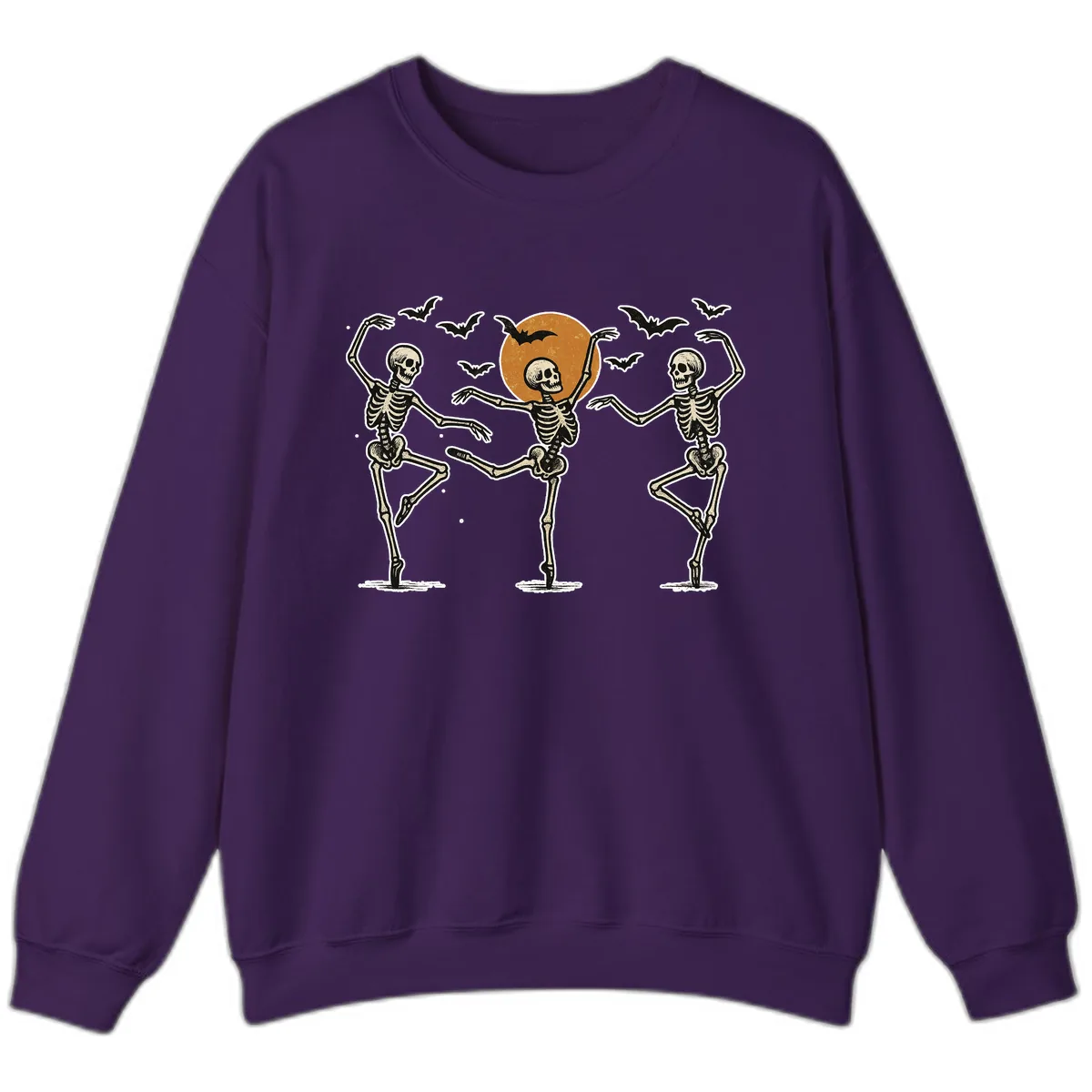 Dancing Skeletons Under Halloween Moon Sweatshirt in Purple