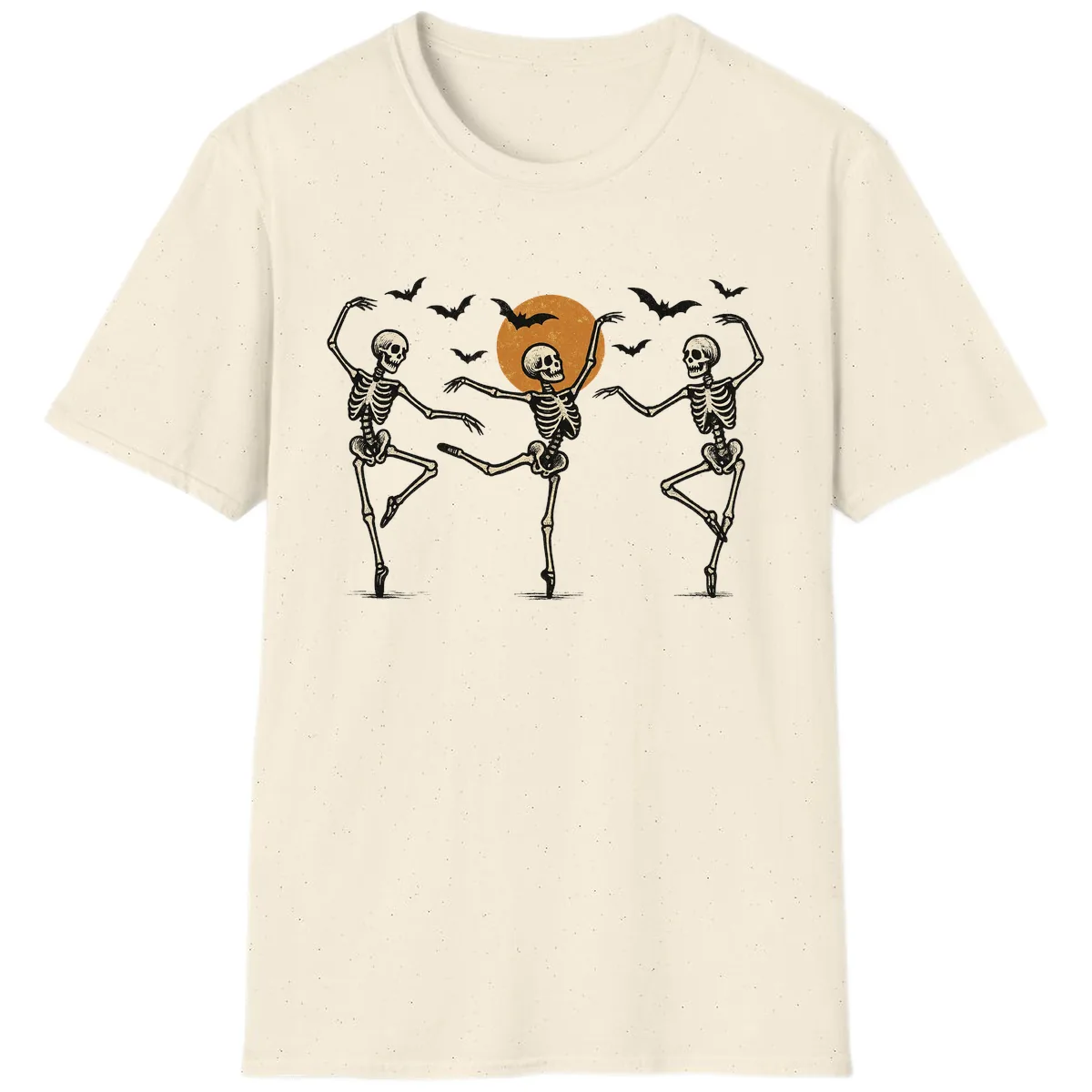 Dancing Skeletons Under Halloween Moon T-Shirt in Natural