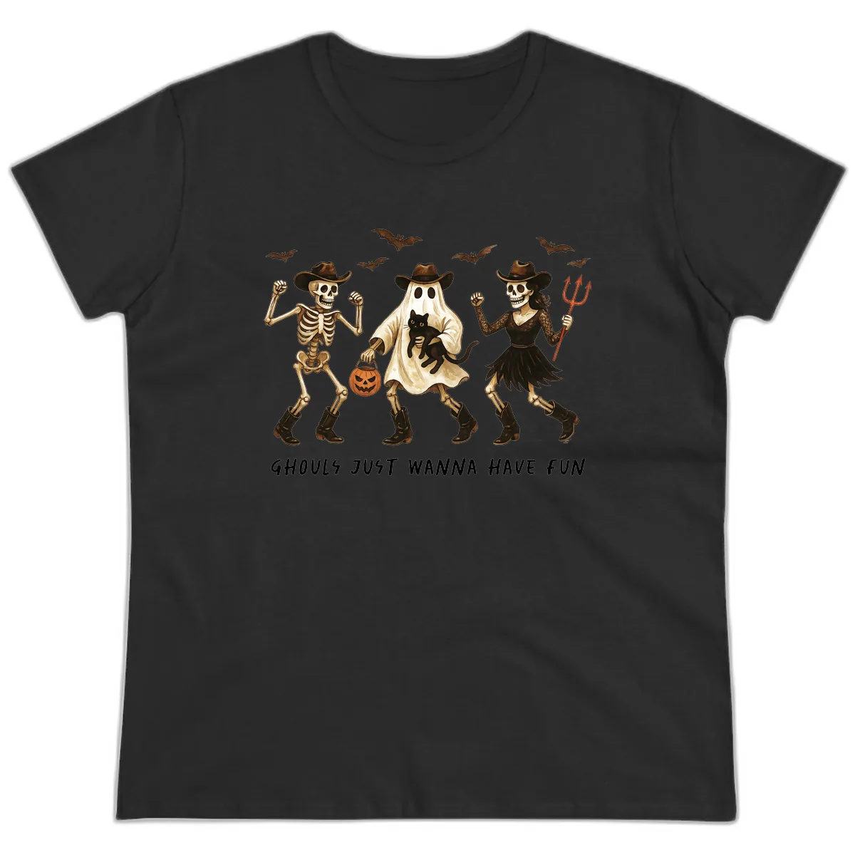 Ghouls Just Wanna Have Fun Halloween Ladies Tee in Black