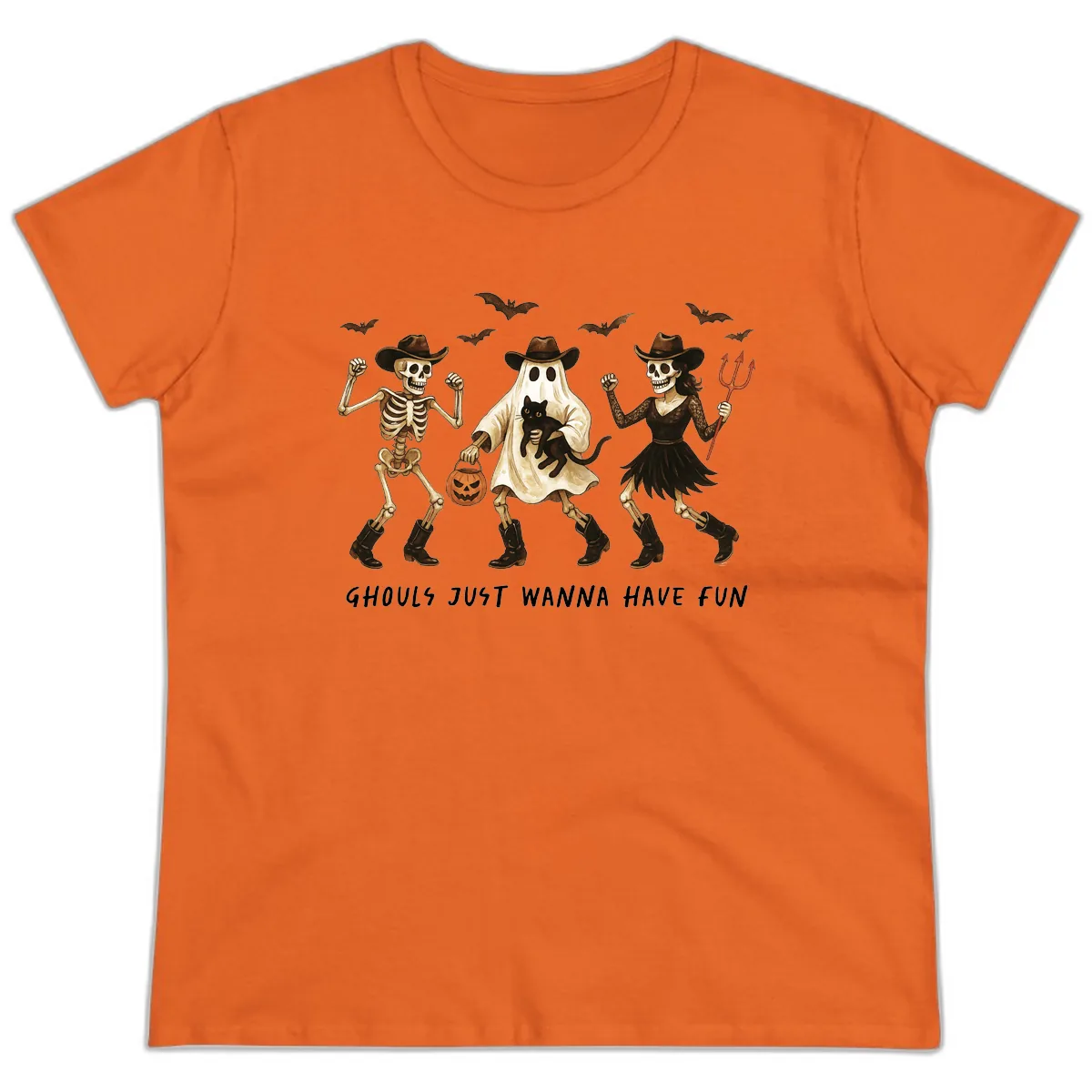 Ghouls Just Wanna Have Fun Halloween Ladies Tee in Orange