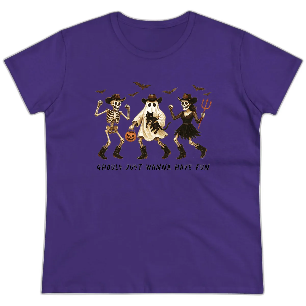 Ghouls Just Wanna Have Fun Halloween Ladies Tee in Purple
