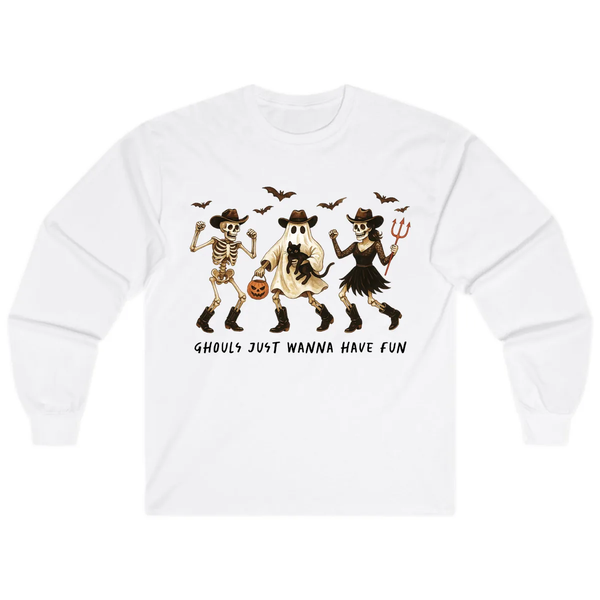 Ghouls Just Wanna Have Fun Halloween Long Sleeve in White