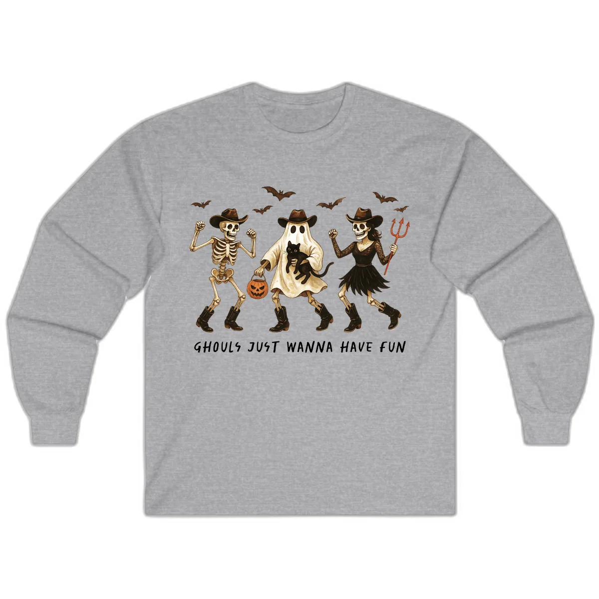 Ghouls Just Wanna Have Fun Halloween Long Sleeve in Sport Grey