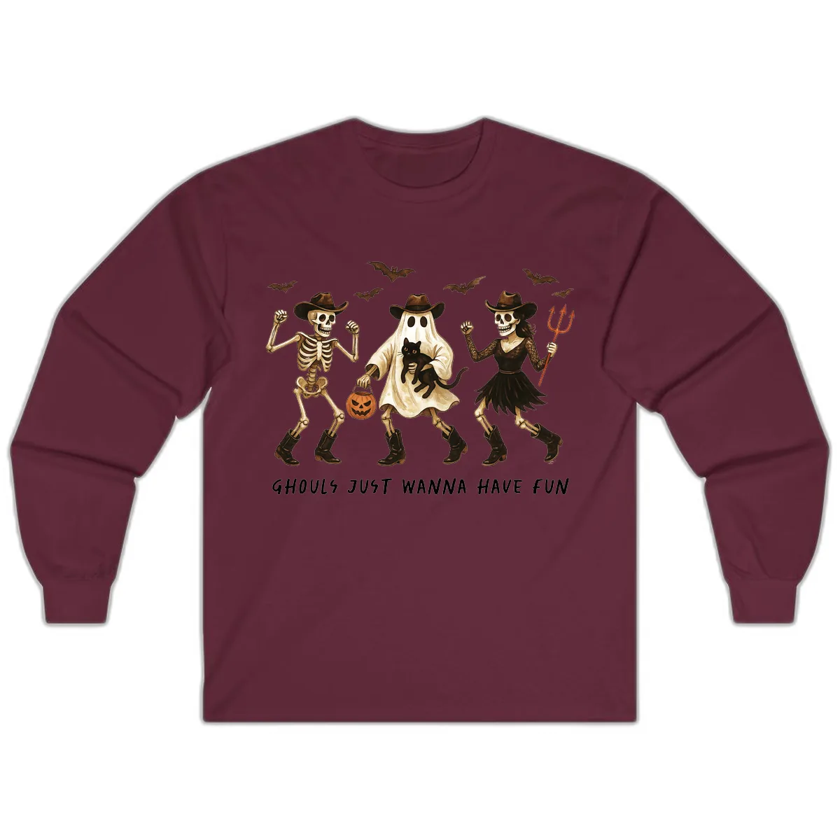 Ghouls Just Wanna Have Fun Halloween Long Sleeve in Maroon