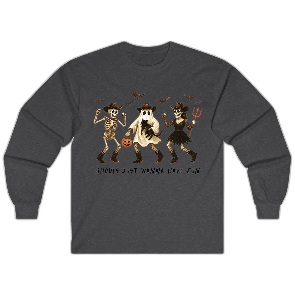 Ghouls Just Wanna Have Fun Halloween Long Sleeve in Dark Heather