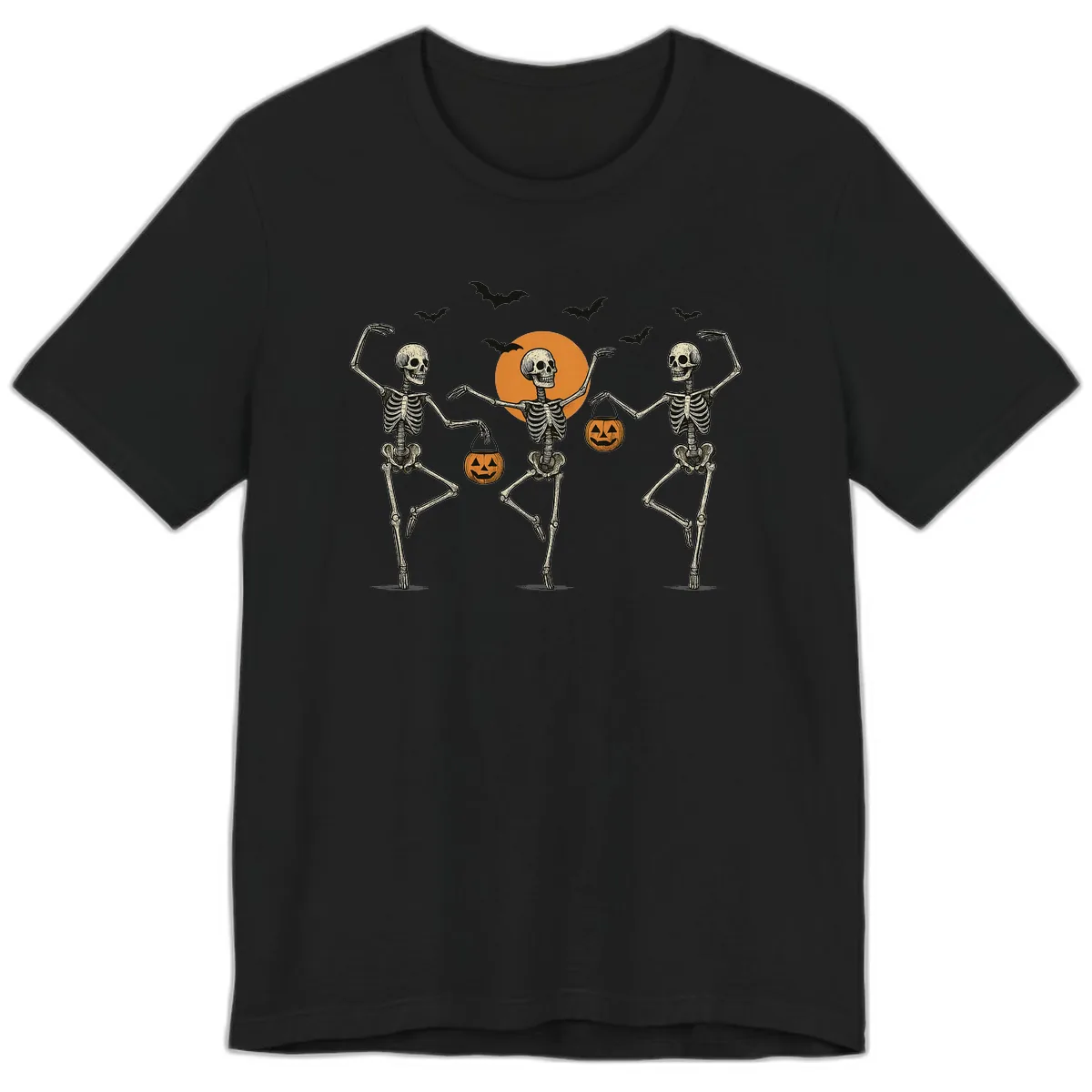 Dancing Skeletons With Pumpkin Buckets Premium T-Shirt in Black