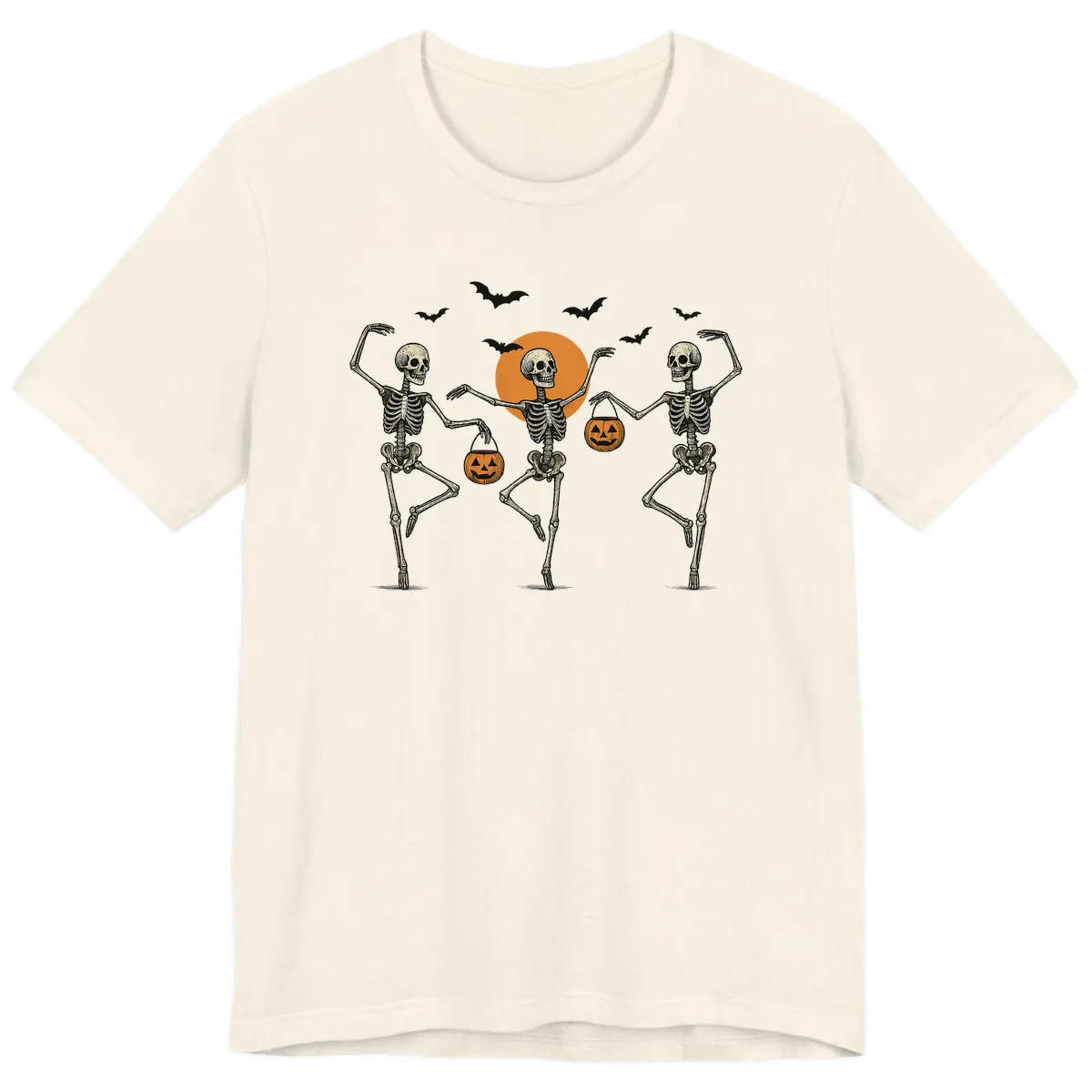 Dancing Skeletons With Pumpkin Buckets Premium T-Shirt in Natural