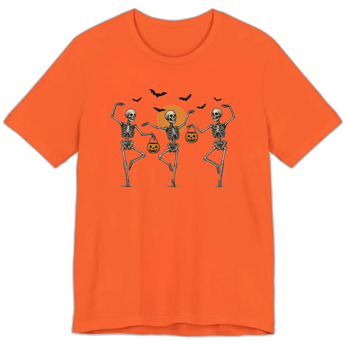 Dancing Skeletons With Pumpkin Buckets Premium T-Shirt in Orange
