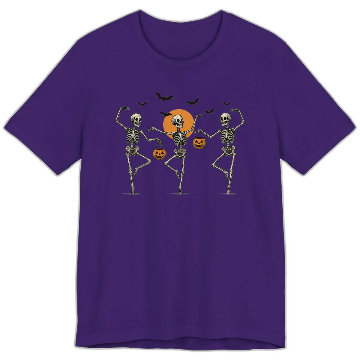 Dancing Skeletons With Pumpkin Buckets Premium T-Shirt in Team Purple