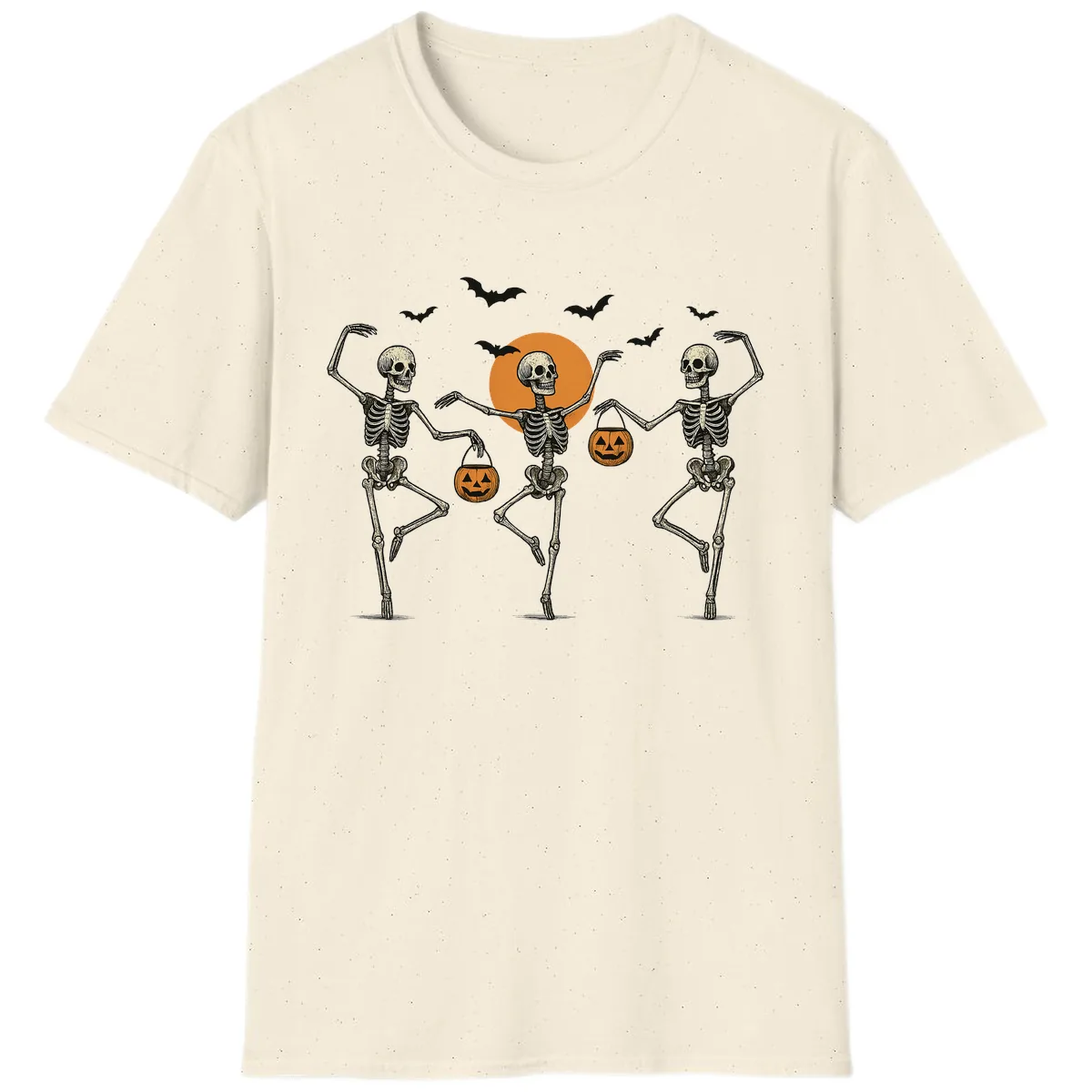 Dancing Skeletons With Pumpkin Buckets T-Shirt in Natural