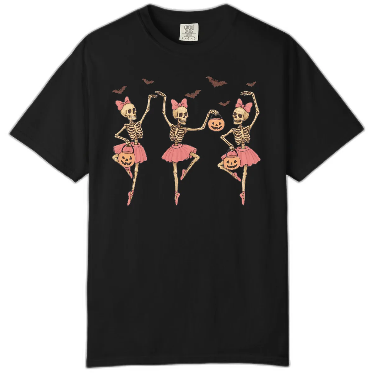 Skeleton Ballerinas With Pumpkins Comfort Color in Black