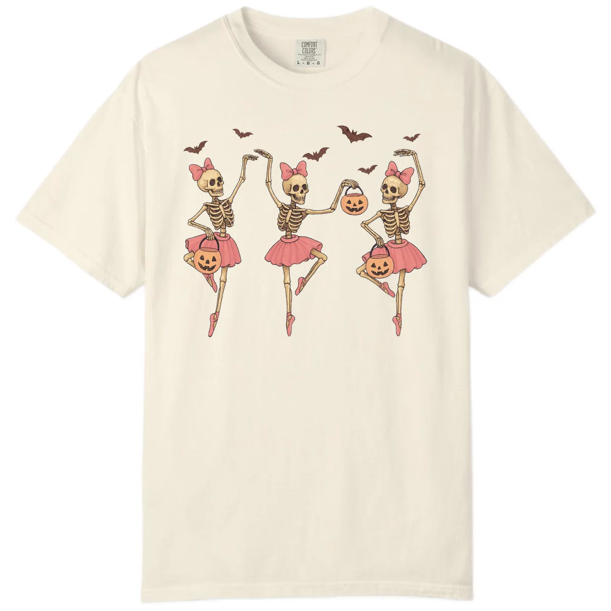 Skeleton Ballerinas With Pumpkins Comfort Color in Ivory