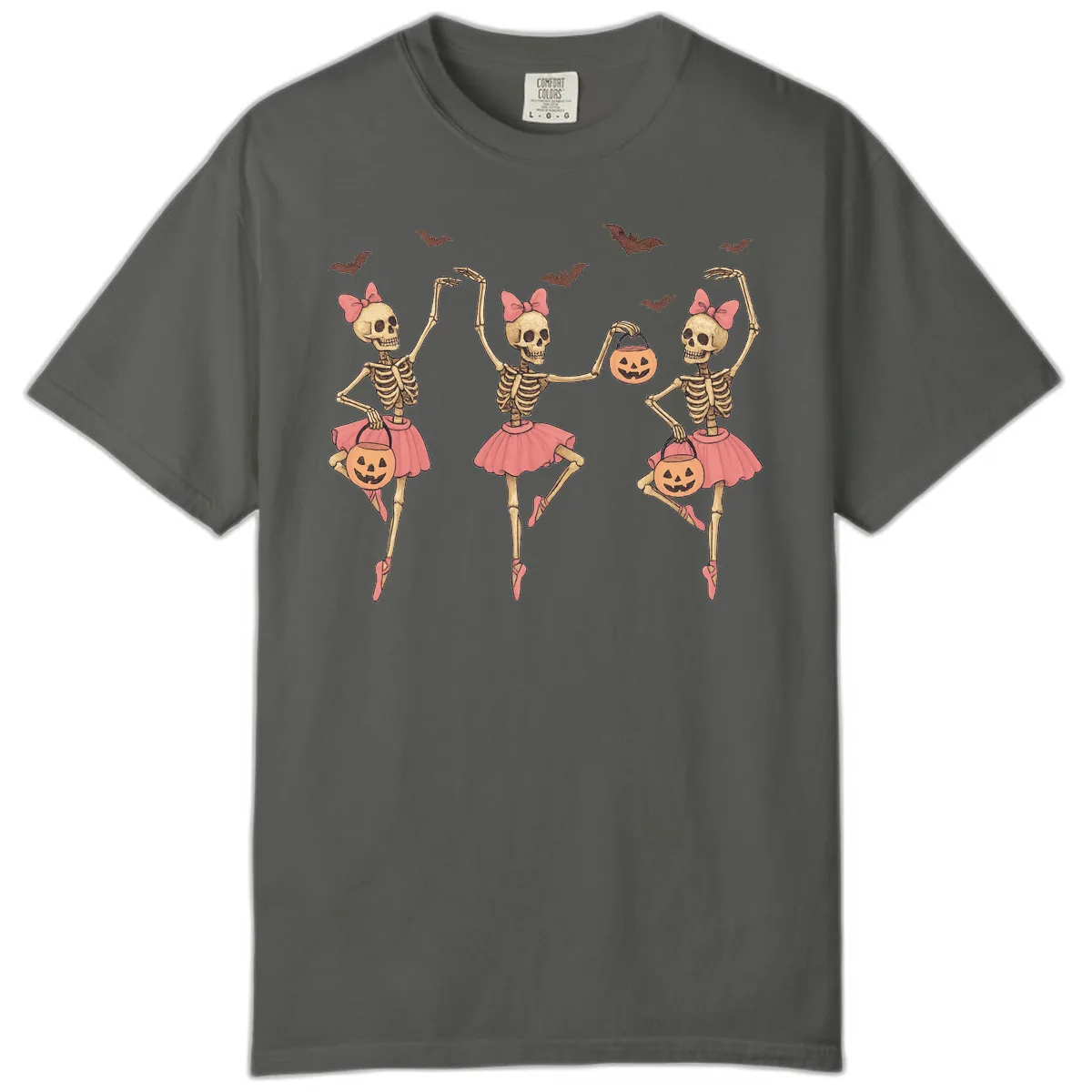 Skeleton Ballerinas With Pumpkins Comfort Color in Pepper