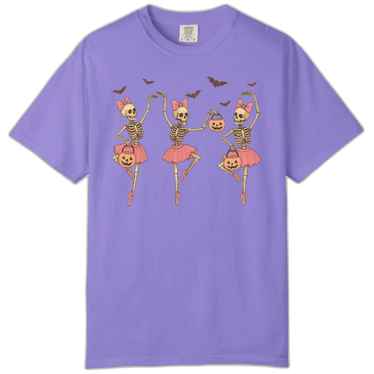 Skeleton Ballerinas With Pumpkins Comfort Color in Violet