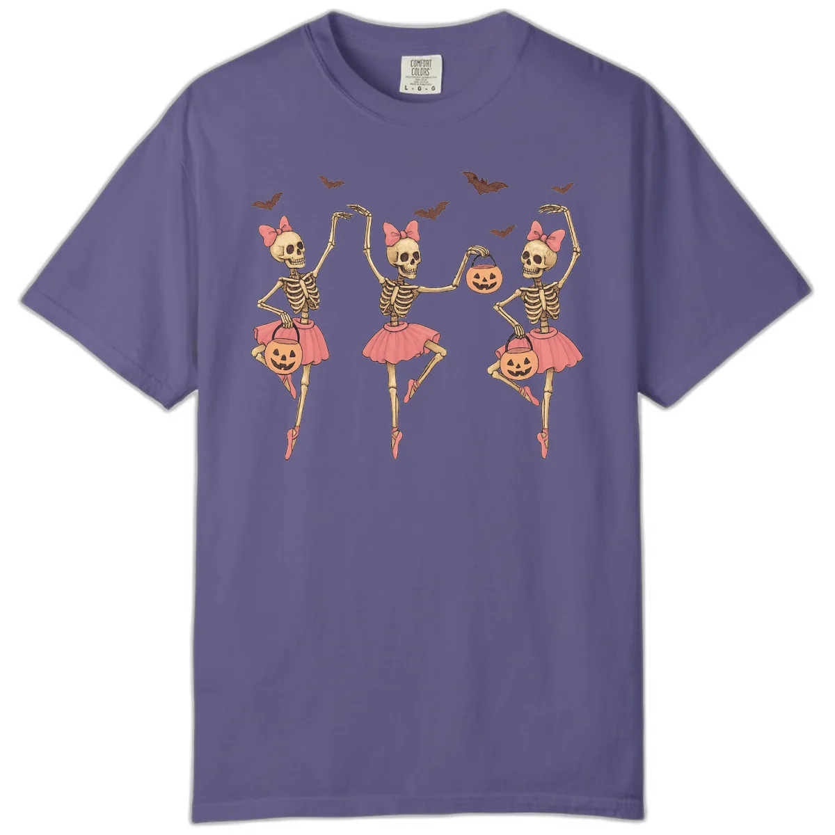 Skeleton Ballerinas With Pumpkins Comfort Color in Grape