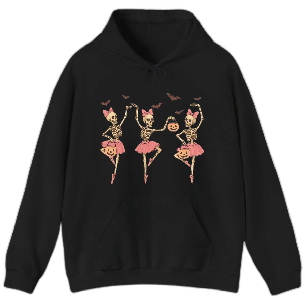 Skeleton Ballerinas With Pumpkins Hoodie in Black