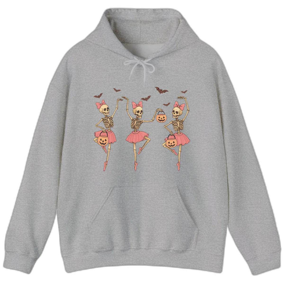 Skeleton Ballerinas With Pumpkins Hoodie in Sport Grey