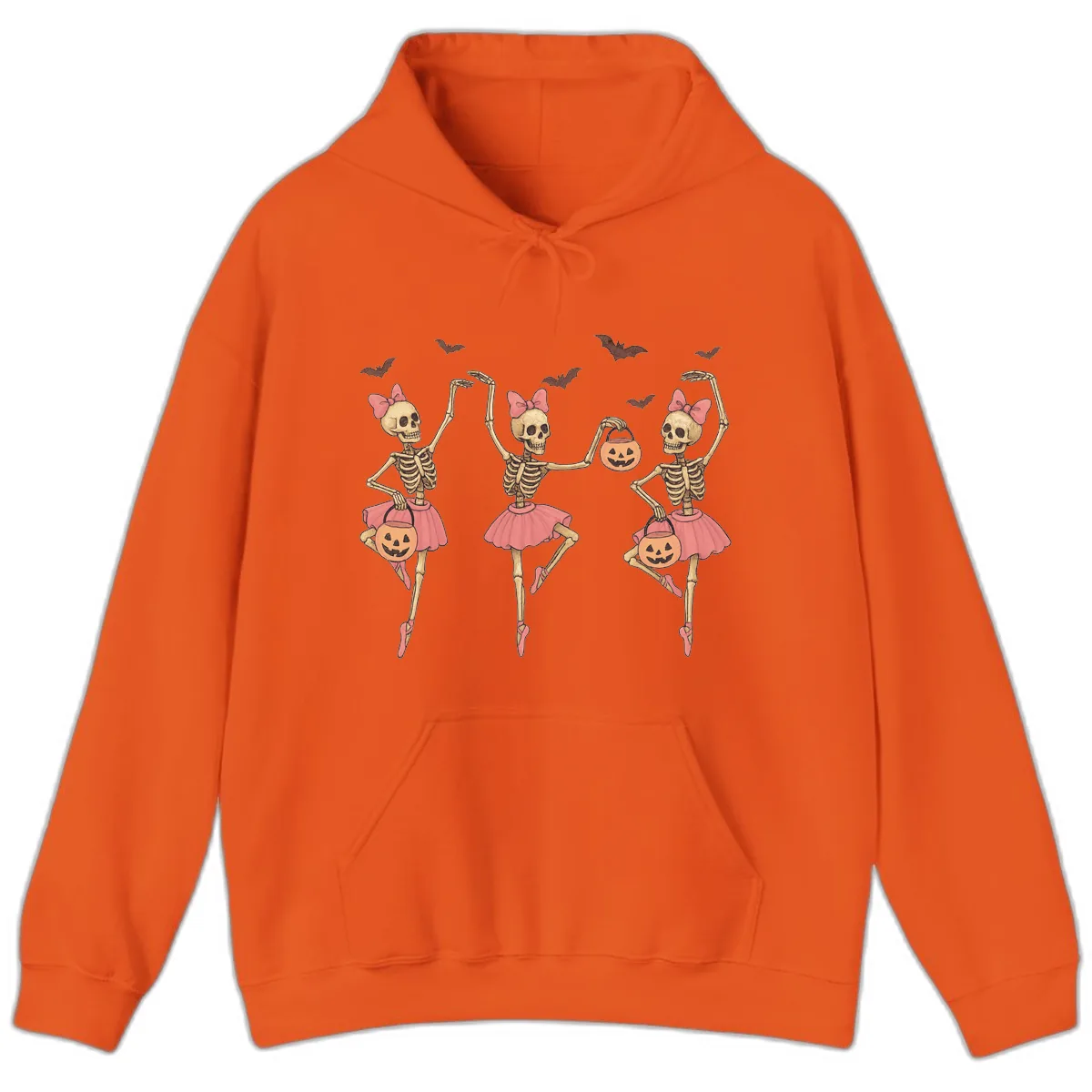 Skeleton Ballerinas With Pumpkins Hoodie in Orange
