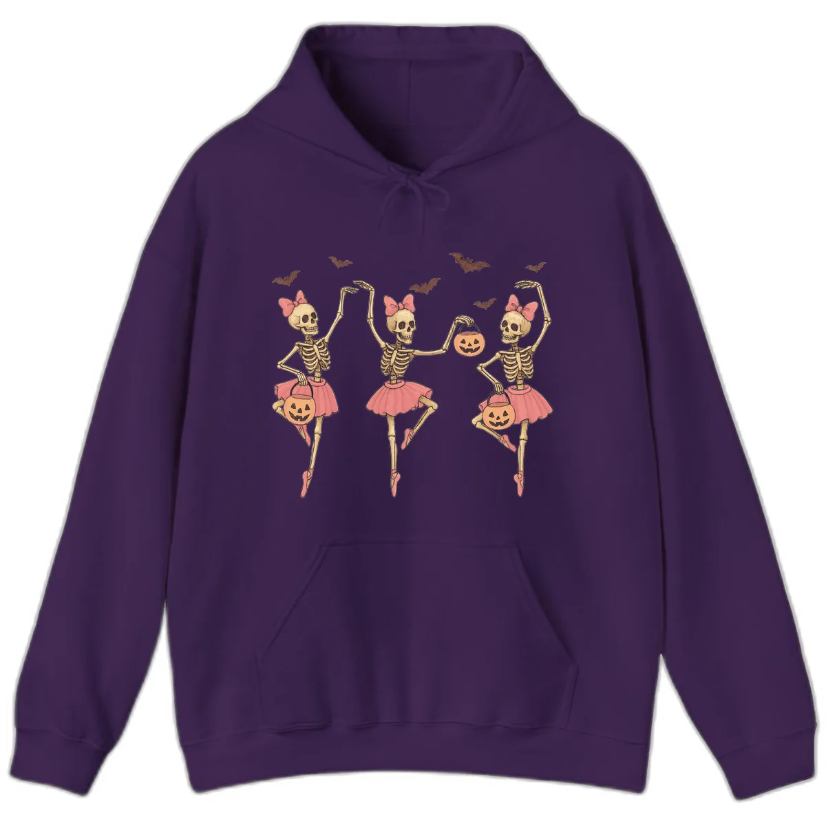 Skeleton Ballerinas With Pumpkins Hoodie in Purple