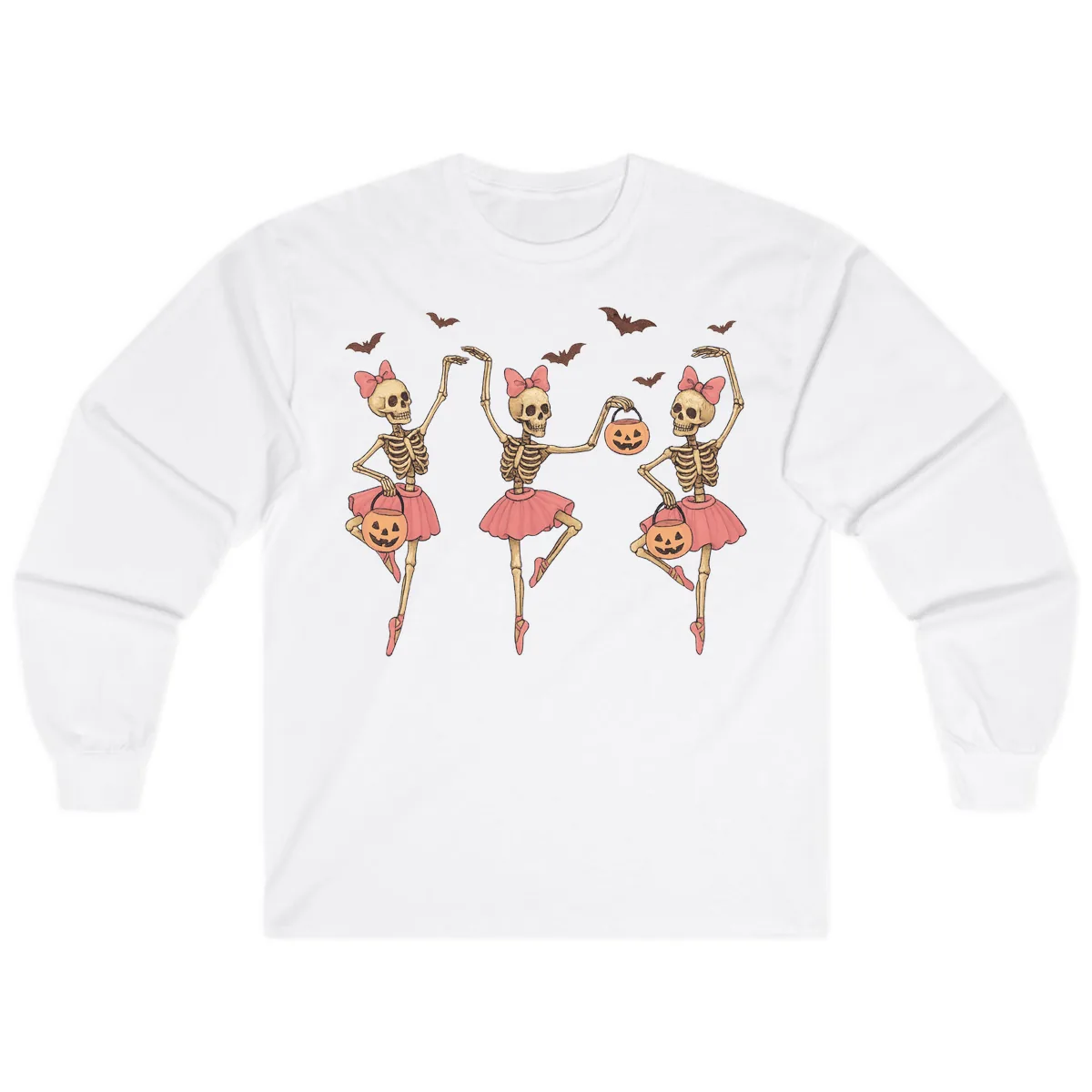 Skeleton Ballerinas With Pumpkins Long Sleeve in White