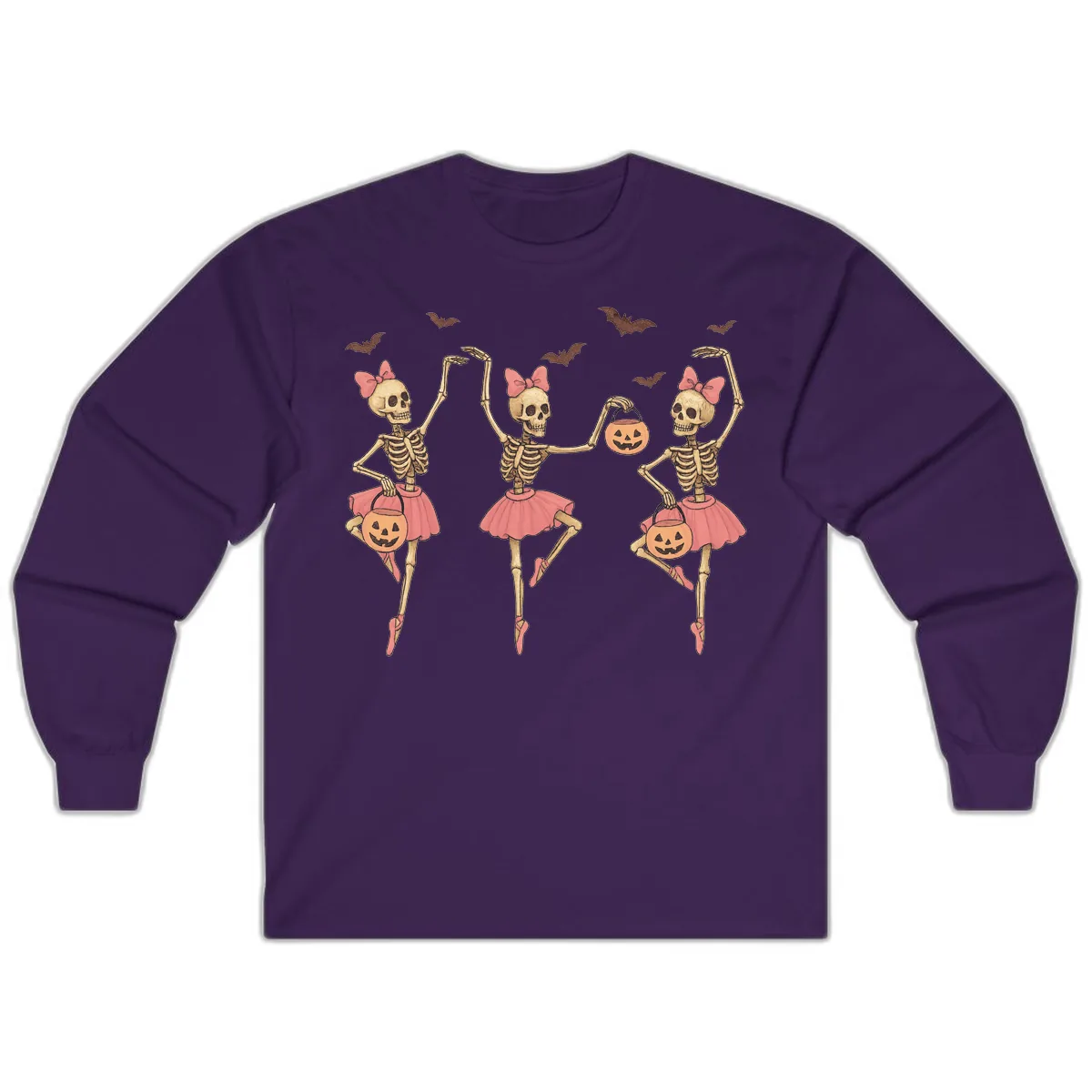 Skeleton Ballerinas With Pumpkins Long Sleeve in Purple