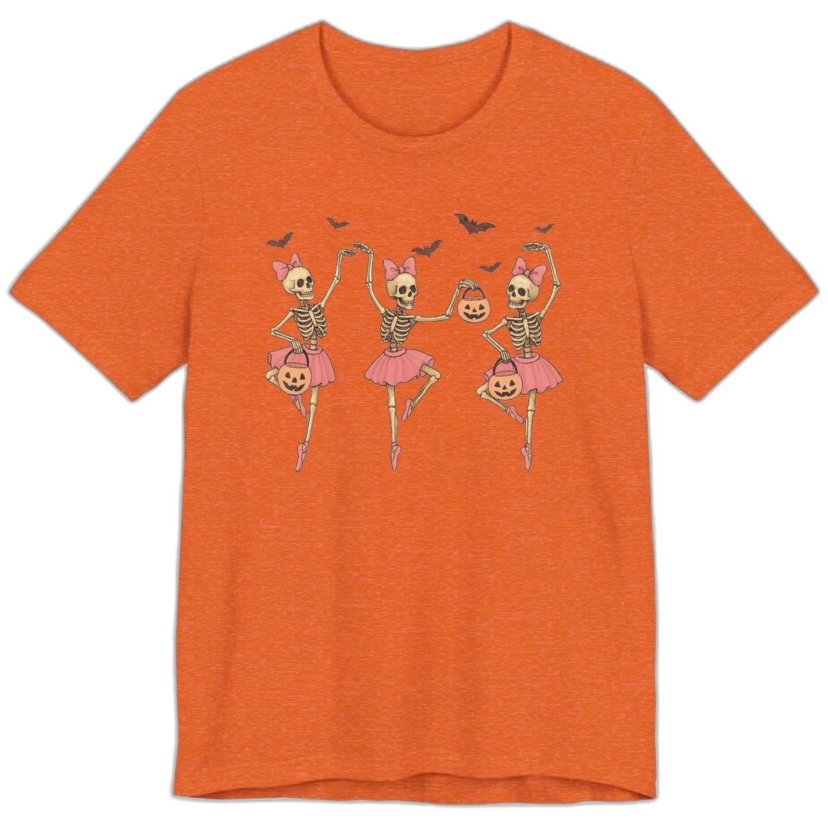 Skeleton Ballerinas With Pumpkins Premium T-Shirt in Heather Orange