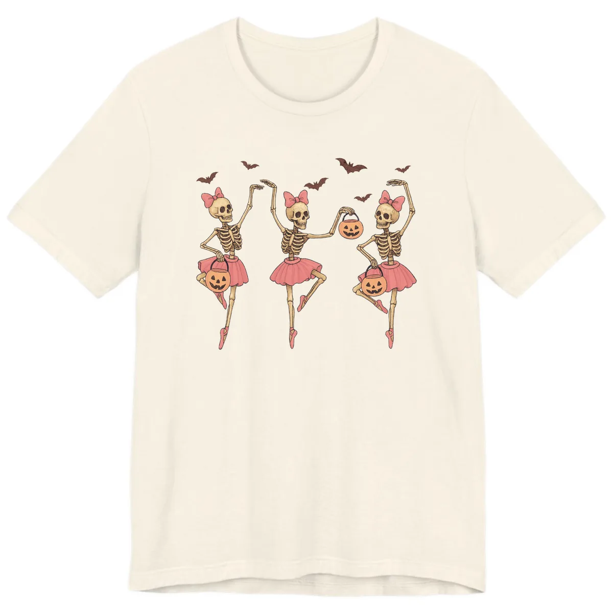 Skeleton Ballerinas With Pumpkins Premium T-Shirt in Natural