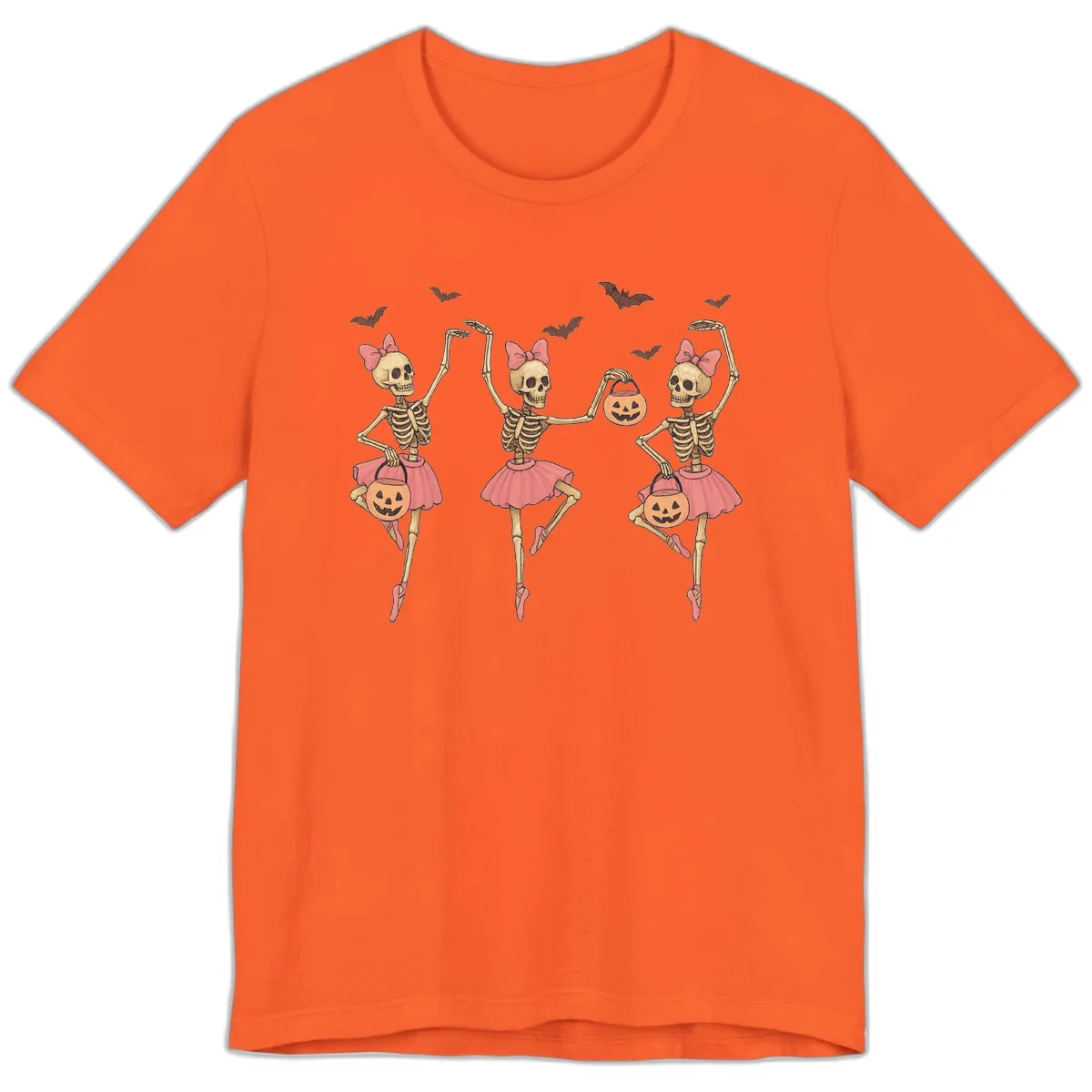 Skeleton Ballerinas With Pumpkins Premium T-Shirt in Orange