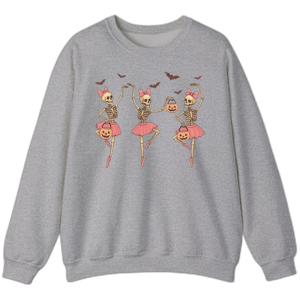 Skeleton Ballerinas With Pumpkins Sweatshirt in Sport Grey