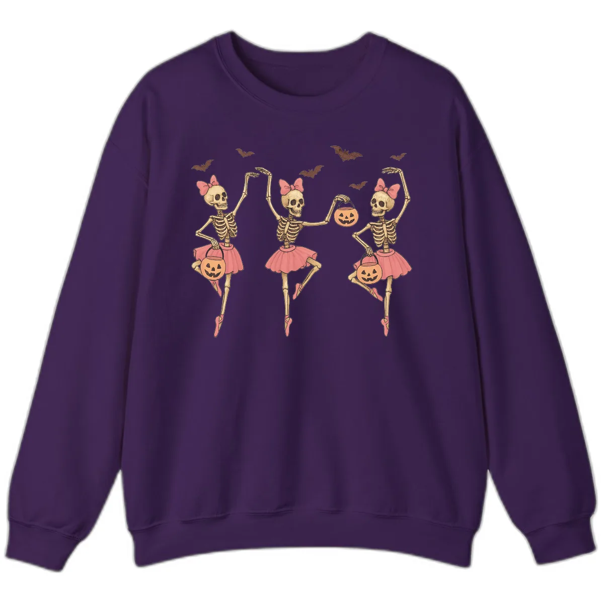 Skeleton Ballerinas With Pumpkins Sweatshirt in Purple