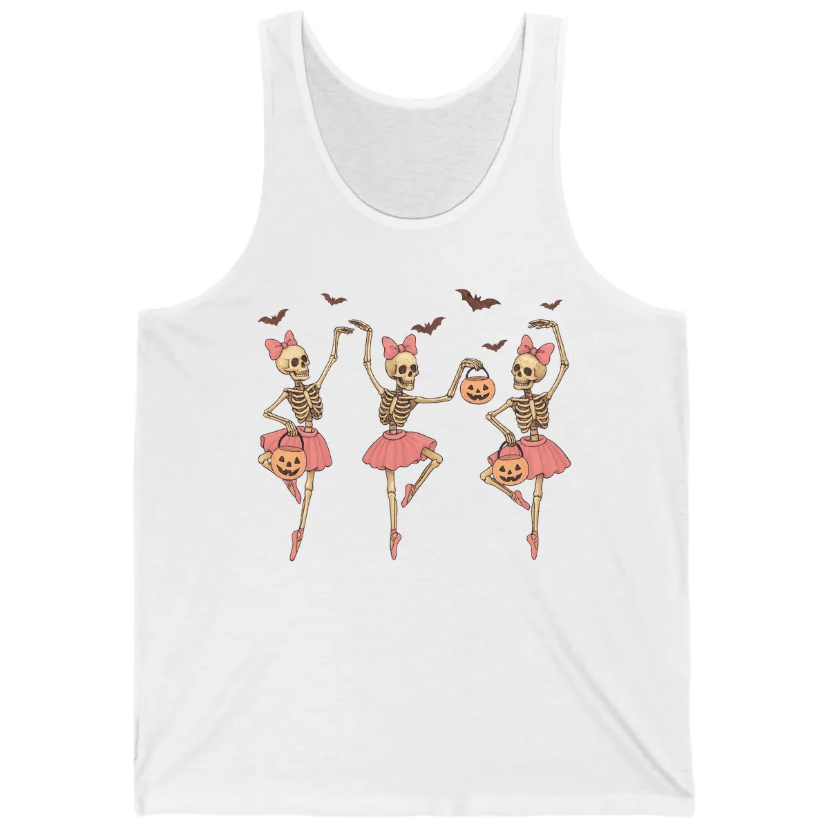 Skeleton Ballerinas With Pumpkins Tank in White