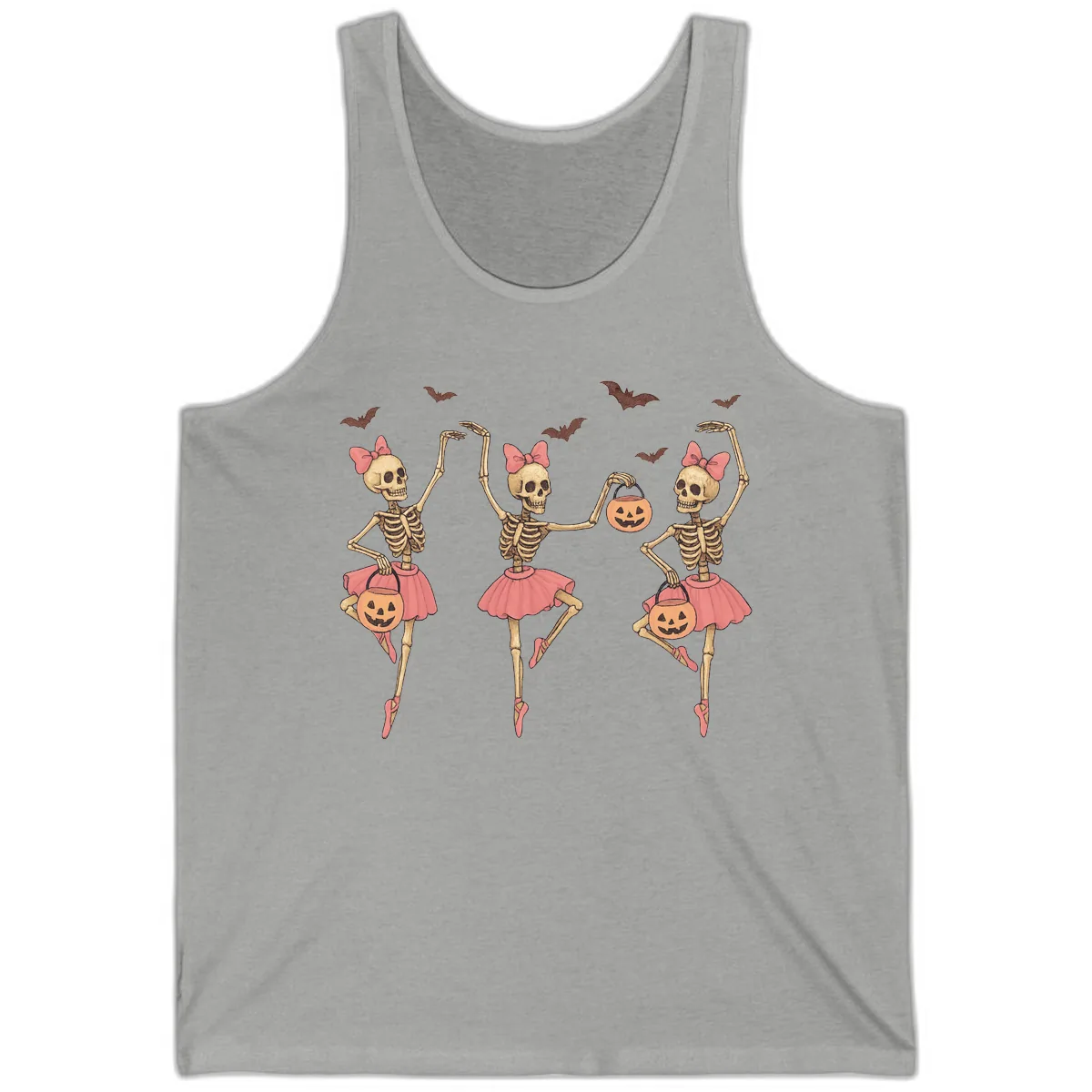 Skeleton Ballerinas With Pumpkins Tank in Athletic Heather