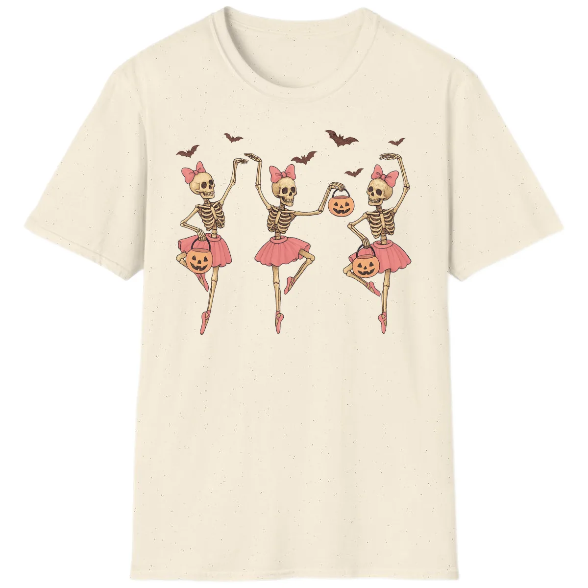 Skeleton Ballerinas With Pumpkins T-Shirt in Natural