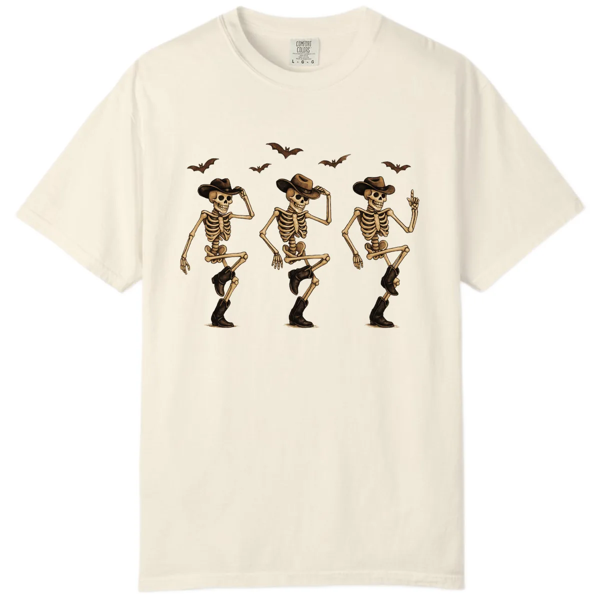 Dancing Cowboy Skeletons Halloween Comfort Color in Ivory