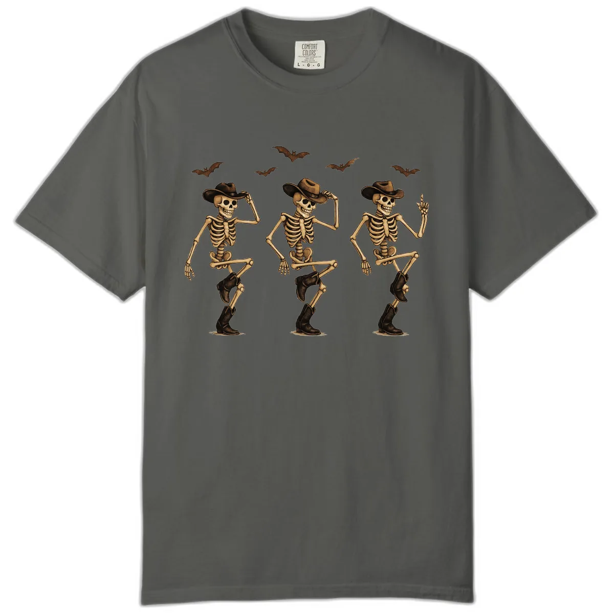 Dancing Cowboy Skeletons Halloween Comfort Color in Pepper