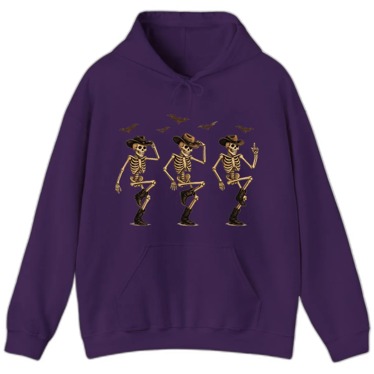 Dancing Cowboy Skeletons Halloween Hoodie in Purple