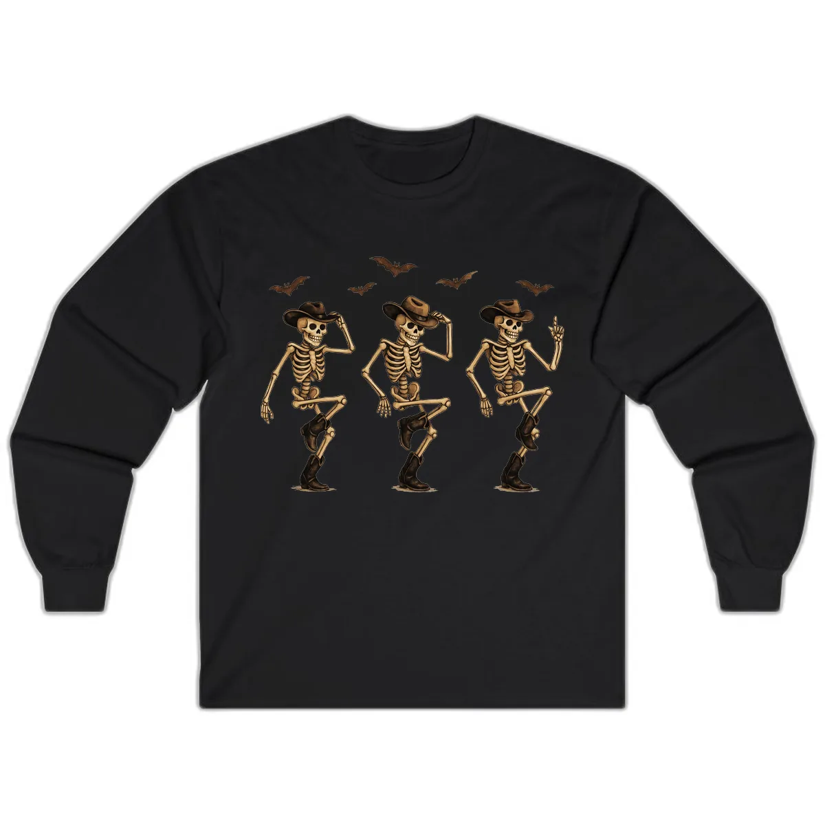 Dancing Cowboy Skeletons Halloween Long Sleeve in Black