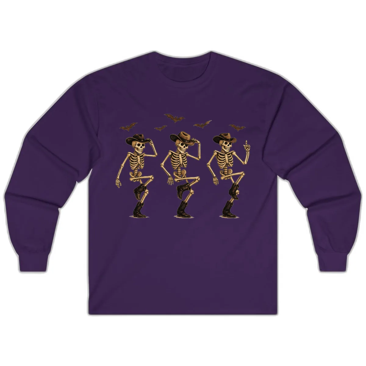 Dancing Cowboy Skeletons Halloween Long Sleeve in Purple